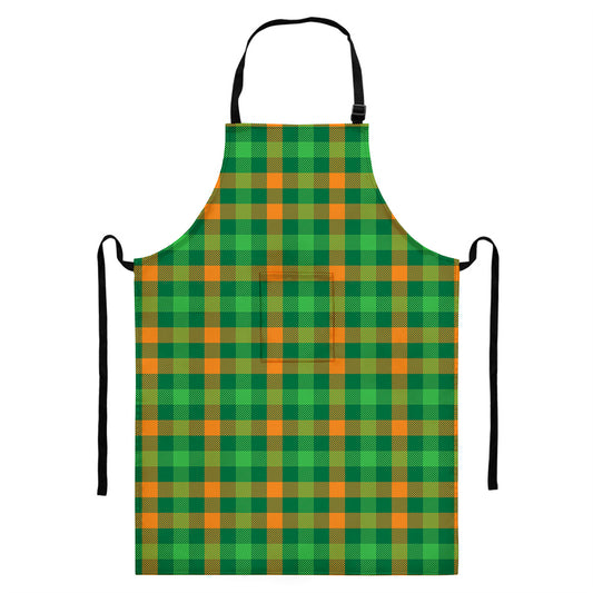St. Patrick's Day Buffalo Check Print Bib Apron With Pocket
