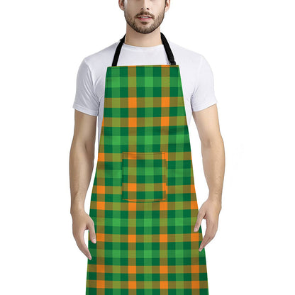 St. Patrick's Day Buffalo Check Print Bib Apron With Pocket