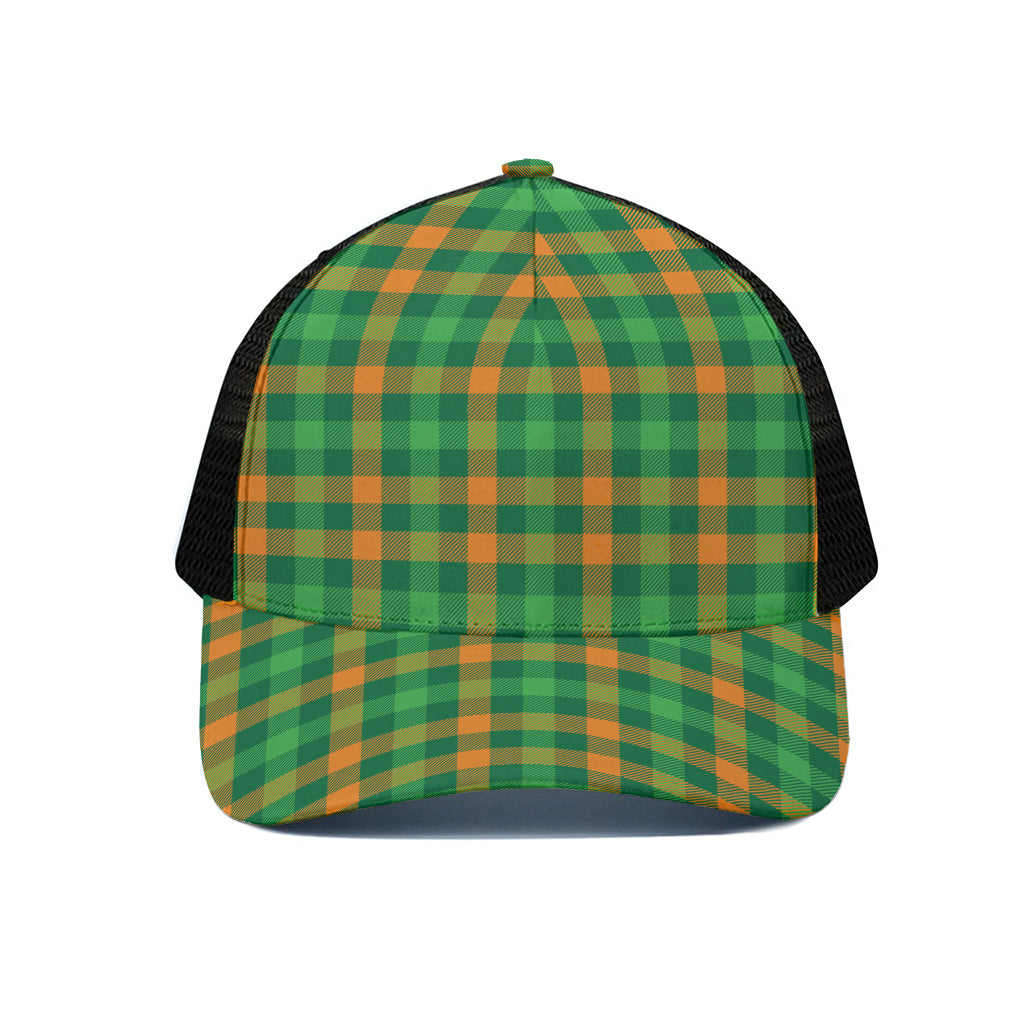St. Patrick's Day Buffalo Check Print Black Mesh Trucker Cap