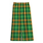 St. Patrick's Day Buffalo Check Print Cotton Front Slit Maxi Skirt