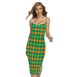 St. Patrick's Day Buffalo Check Print Cross Back Cami Dress