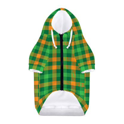 St. Patrick's Day Buffalo Check Print Dog Zip Up Hoodie