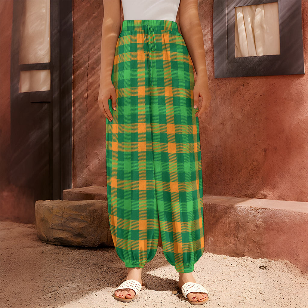 St. Patrick's Day Buffalo Check Print Harem Pants