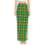 St. Patrick's Day Buffalo Check Print High Slit Maxi Skirt