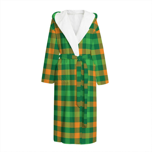 St. Patrick's Day Buffalo Check Print Hooded Bathrobe