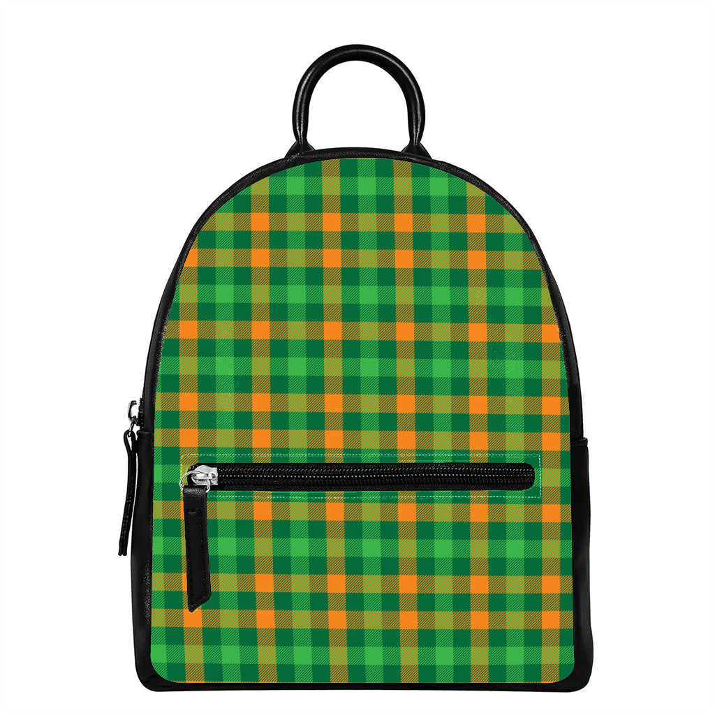 St. Patrick's Day Buffalo Check Print Leather Backpack
