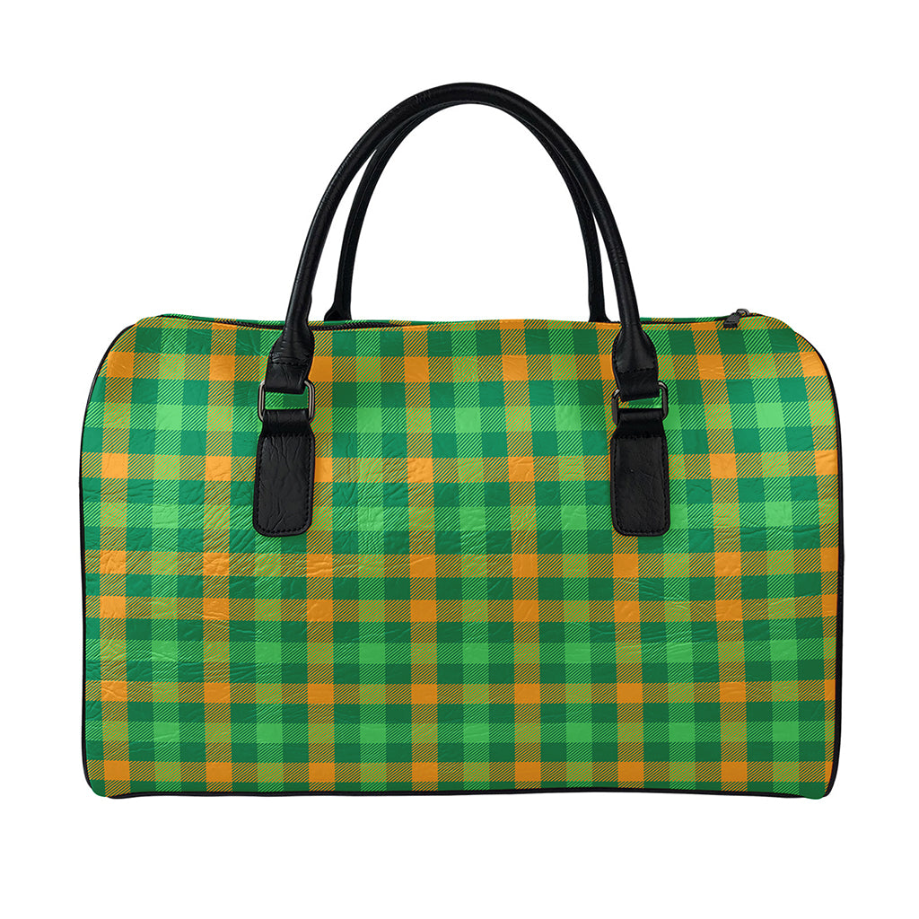St. Patrick's Day Buffalo Check Print Leather Duffle Bag