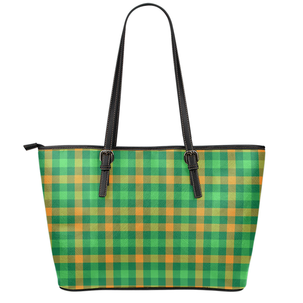 St. Patrick's Day Buffalo Check Print Leather Tote Bag
