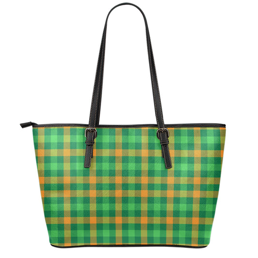 St. Patrick's Day Buffalo Check Print Leather Tote Bag