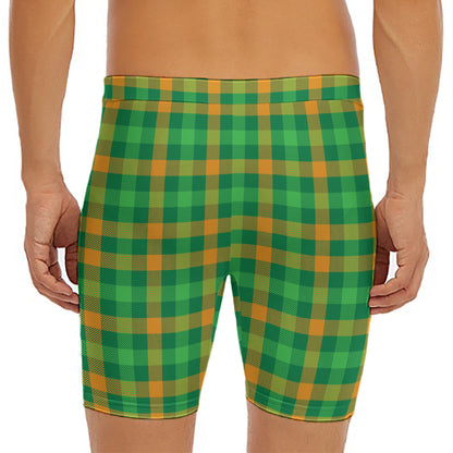 St. Patrick's Day Buffalo Check Print Men's Long Boxer Briefs