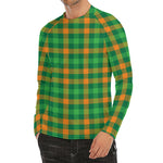 St. Patrick's Day Buffalo Check Print Men's Long Sleeve Rash Guard