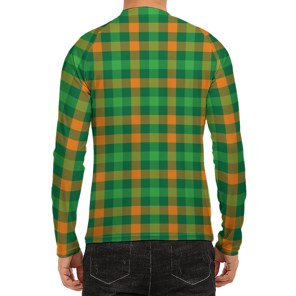 St. Patrick's Day Buffalo Check Print Men's Long Sleeve Rash Guard
