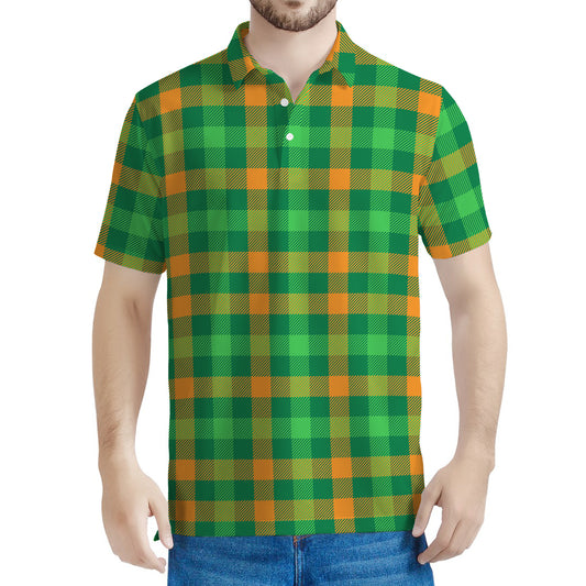 St. Patrick's Day Buffalo Check Print Men's Polo Shirt