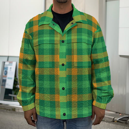 St. Patrick's Day Buffalo Check Print Men's Shirt Jacket