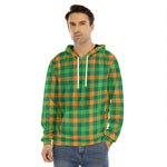 St. Patrick's Day Buffalo Check Print Men's Velvet Pullover Hoodie