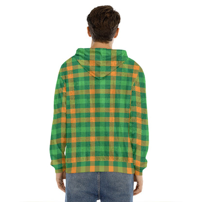 St. Patrick's Day Buffalo Check Print Men's Velvet Pullover Hoodie