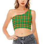 St. Patrick's Day Buffalo Check Print One Shoulder Crop Top