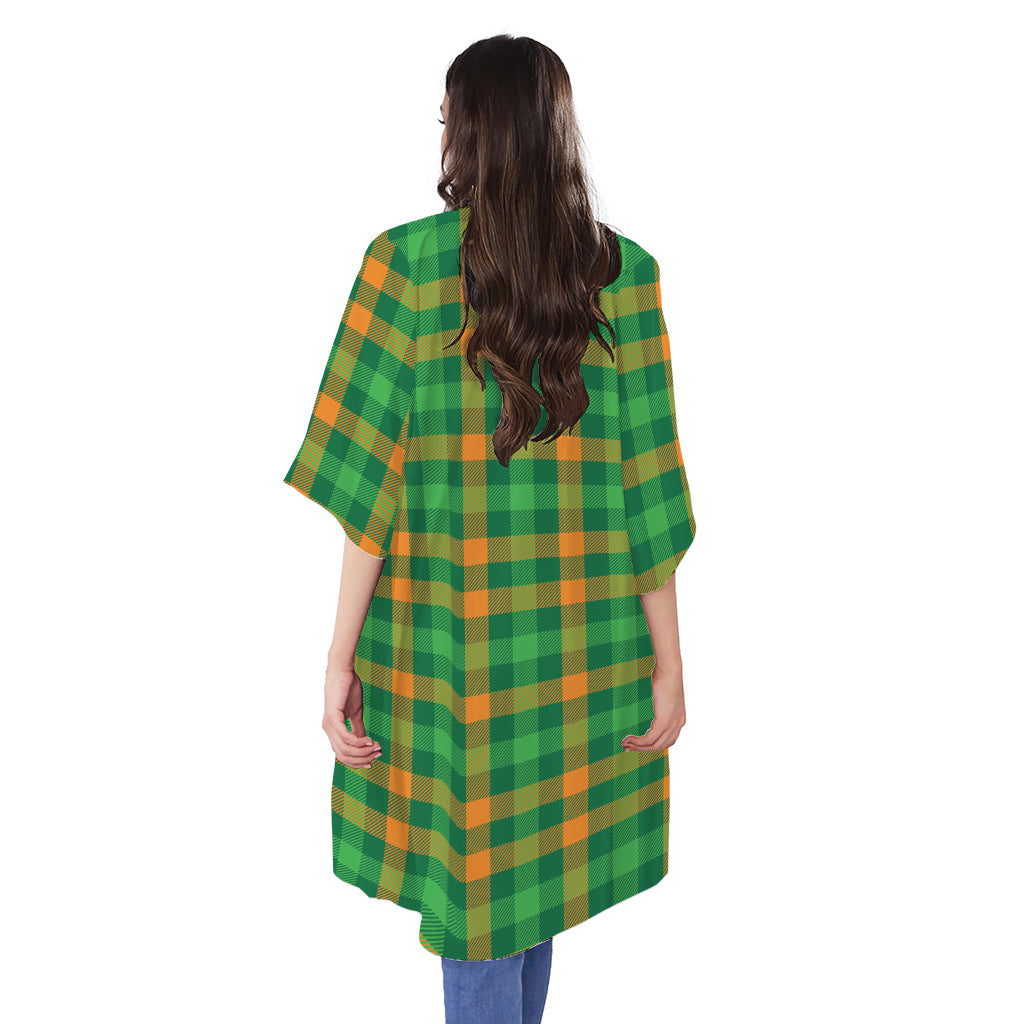 St. Patrick's Day Buffalo Check Print Open Front Beach Cover Up
