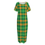St. Patrick's Day Buffalo Check Print Short Sleeve Long Nightdress