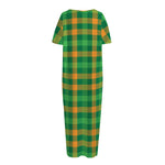 St. Patrick's Day Buffalo Check Print Short Sleeve Long Nightdress