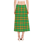 St. Patrick's Day Buffalo Check Print Side Slit Midi Skirt