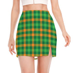 St. Patrick's Day Buffalo Check Print Side Slit Mini Skirt