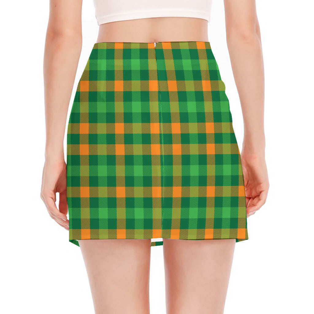St. Patrick's Day Buffalo Check Print Side Slit Mini Skirt
