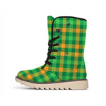 St. Patrick's Day Buffalo Check Print Winter Boots