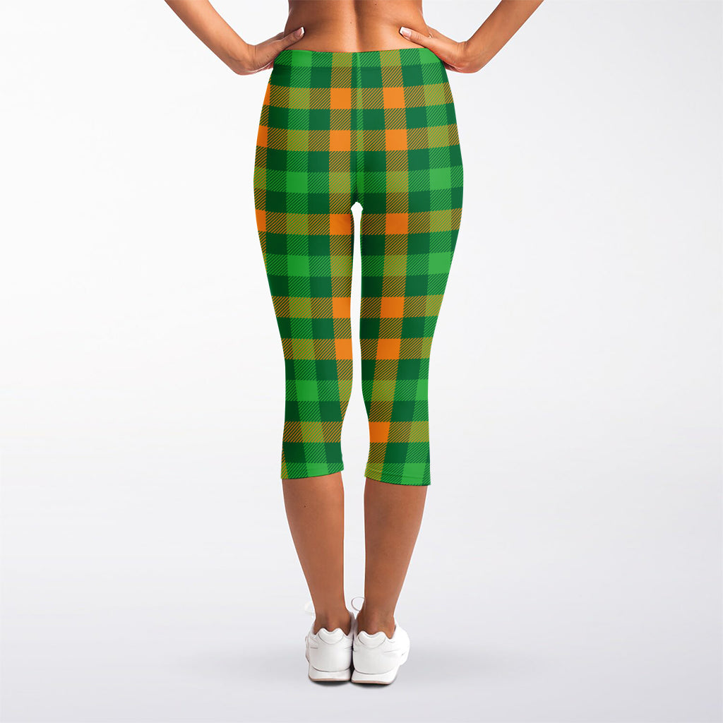 St. Patrick's Day Buffalo Check Print Women's Capri Leggings