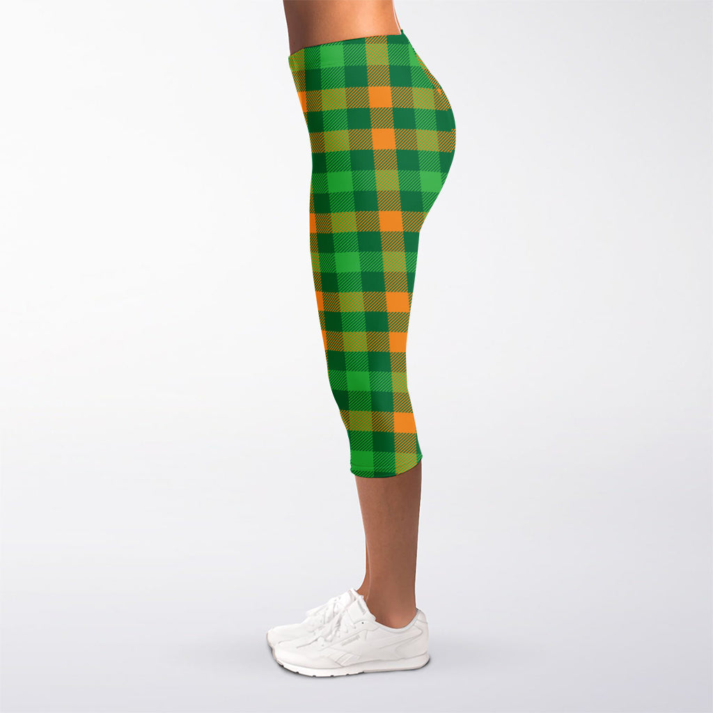 St. Patrick's Day Buffalo Check Print Women's Capri Leggings