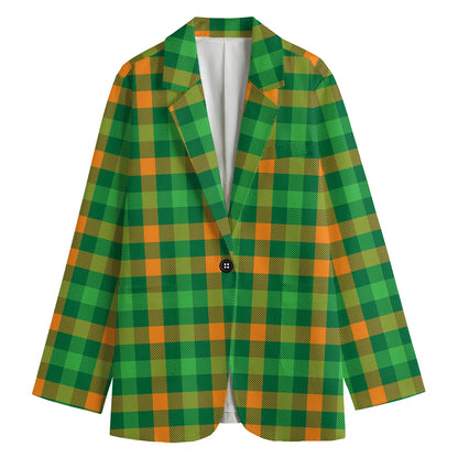 St. Patrick's Day Buffalo Check Print Women's Cotton Blazer