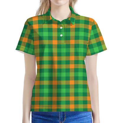 St. Patrick's Day Buffalo Check Print Women's Polo Shirt
