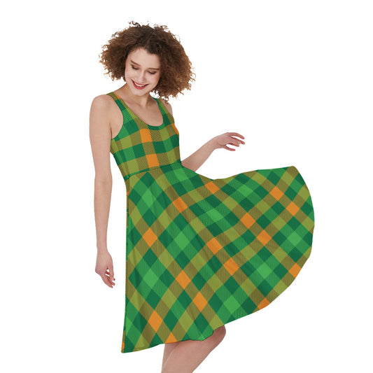 St. Patrick's Day Buffalo Check Print Women's Sleeveless Dress
