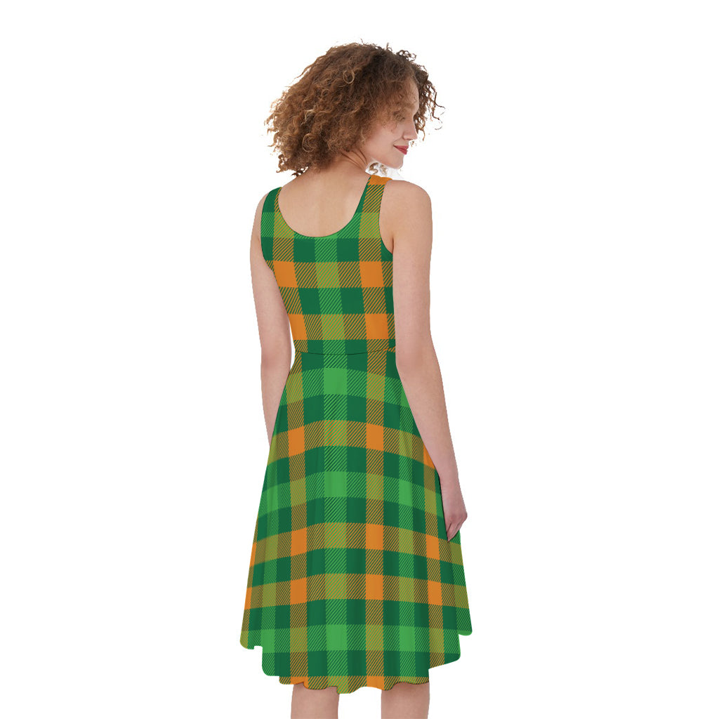 St. Patrick's Day Buffalo Check Print Women's Sleeveless Dress