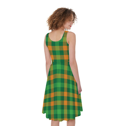 St. Patrick's Day Buffalo Check Print Women's Sleeveless Dress
