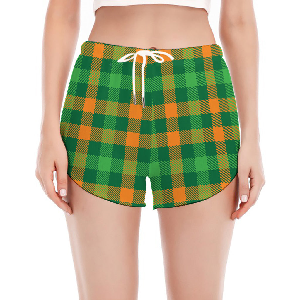 St. Patrick's Day Buffalo Check Print Women's Split Running Shorts