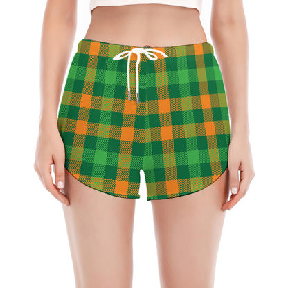 St. Patrick's Day Buffalo Check Print Women's Split Running Shorts