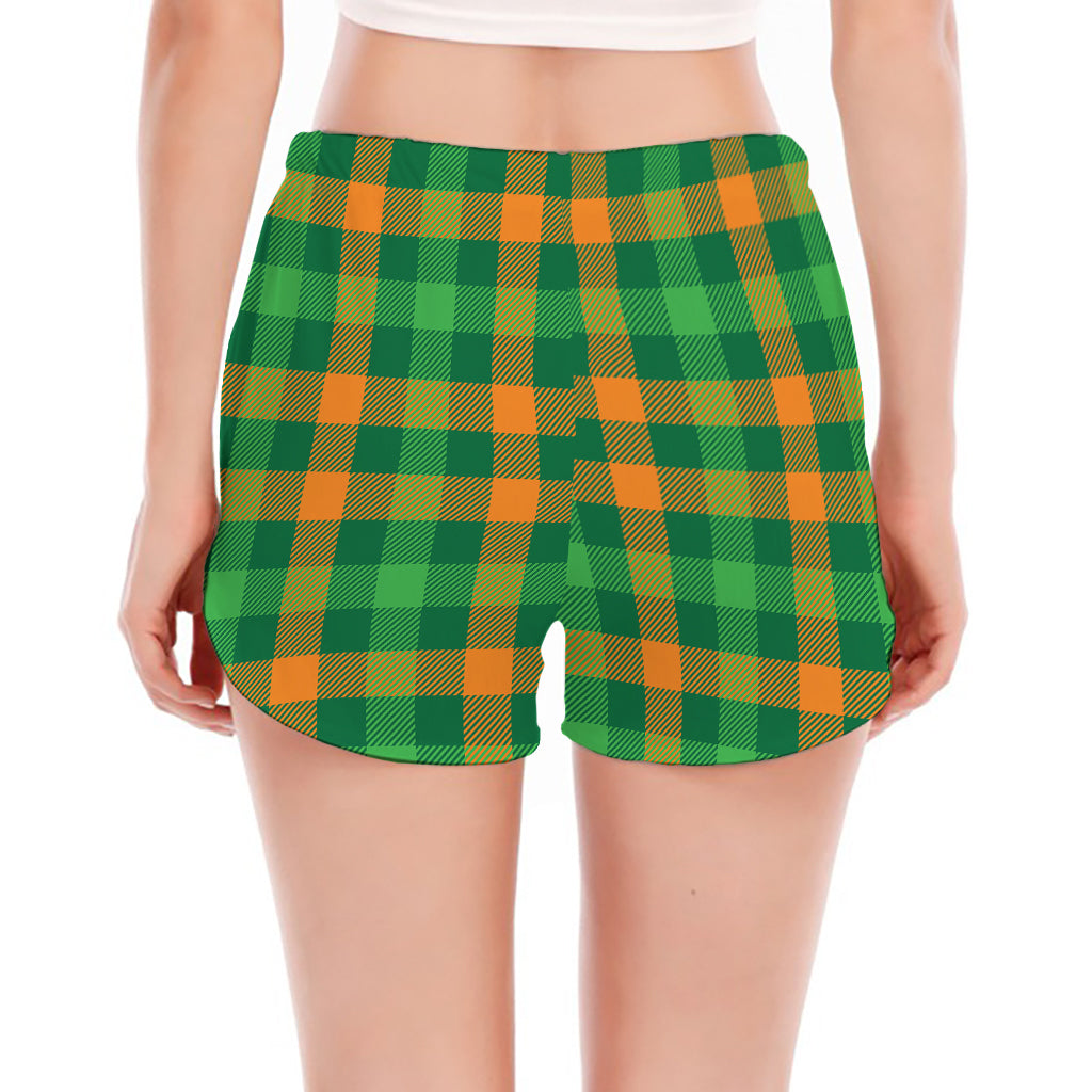 St. Patrick's Day Buffalo Check Print Women's Split Running Shorts