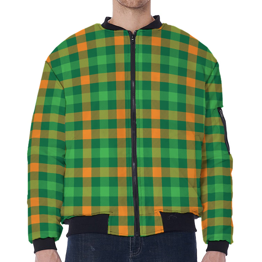 St. Patrick's Day Buffalo Check Print Zip Sleeve Bomber Jacket