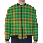 St. Patrick's Day Buffalo Check Print Zip Sleeve Bomber Jacket
