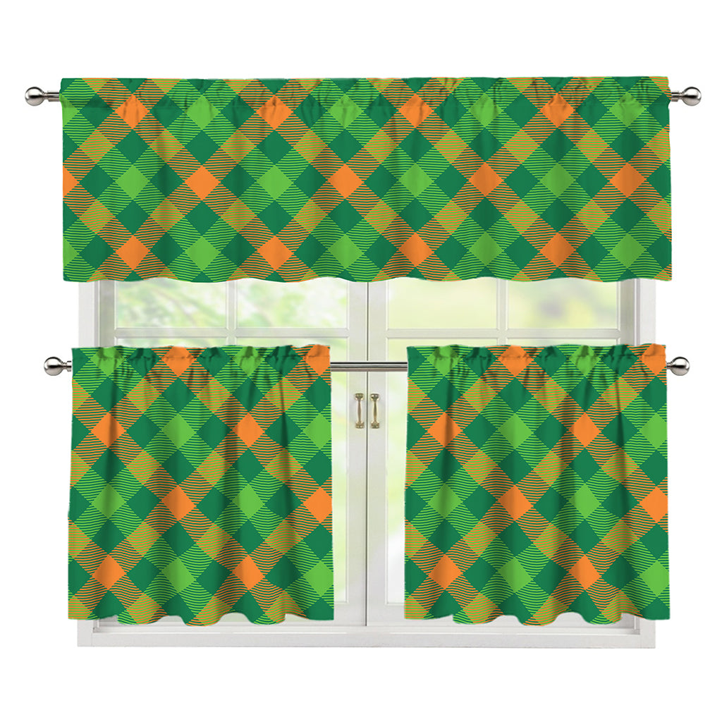 St. Patrick's Day Buffalo Pattern Print 3 Piece Kitchen Curtains