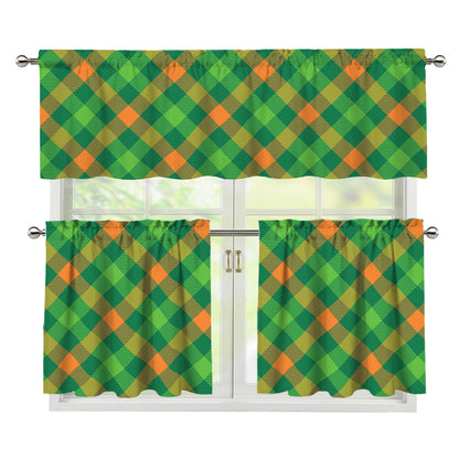 St. Patrick's Day Buffalo Pattern Print 3 Piece Kitchen Curtains