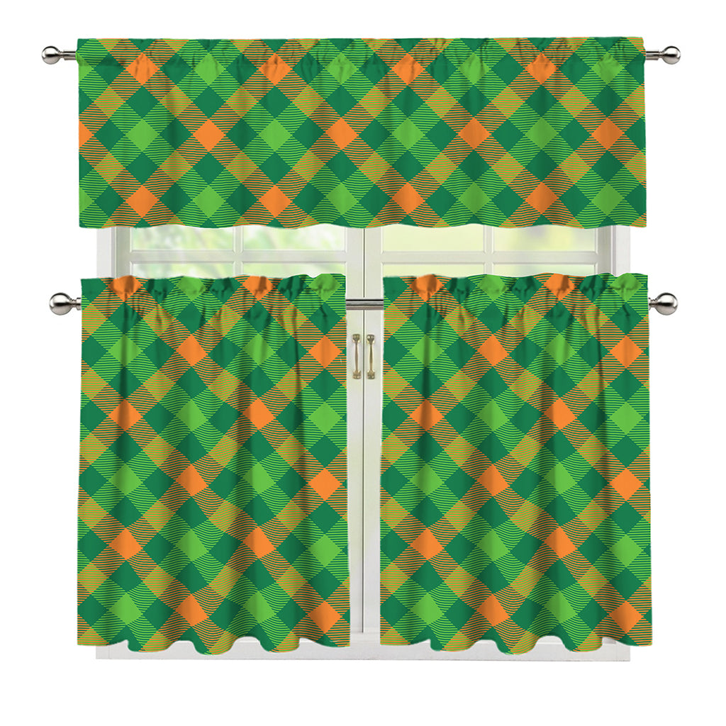 St. Patrick's Day Buffalo Pattern Print 3 Piece Kitchen Curtains