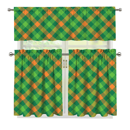 St. Patrick's Day Buffalo Pattern Print 3 Piece Kitchen Curtains