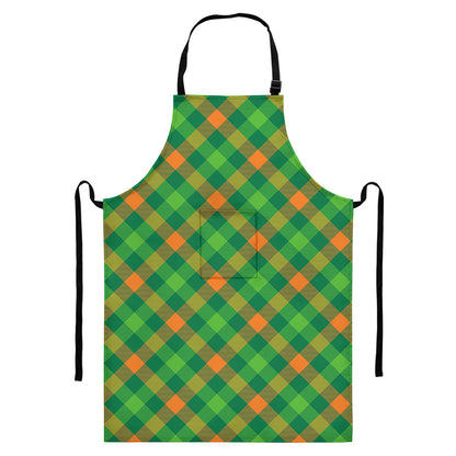 St. Patrick's Day Buffalo Pattern Print Bib Apron With Pocket