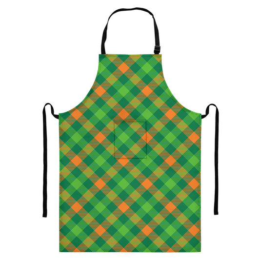 St. Patrick's Day Buffalo Pattern Print Bib Apron With Pocket