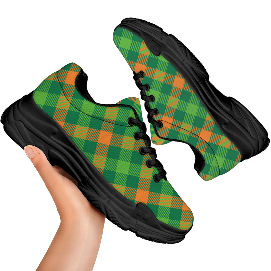 St. Patrick's Day Buffalo Pattern Print Black Chunky Shoes