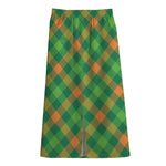 St. Patrick's Day Buffalo Pattern Print Cotton Front Slit Maxi Skirt