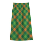 St. Patrick's Day Buffalo Pattern Print Cotton Front Slit Maxi Skirt