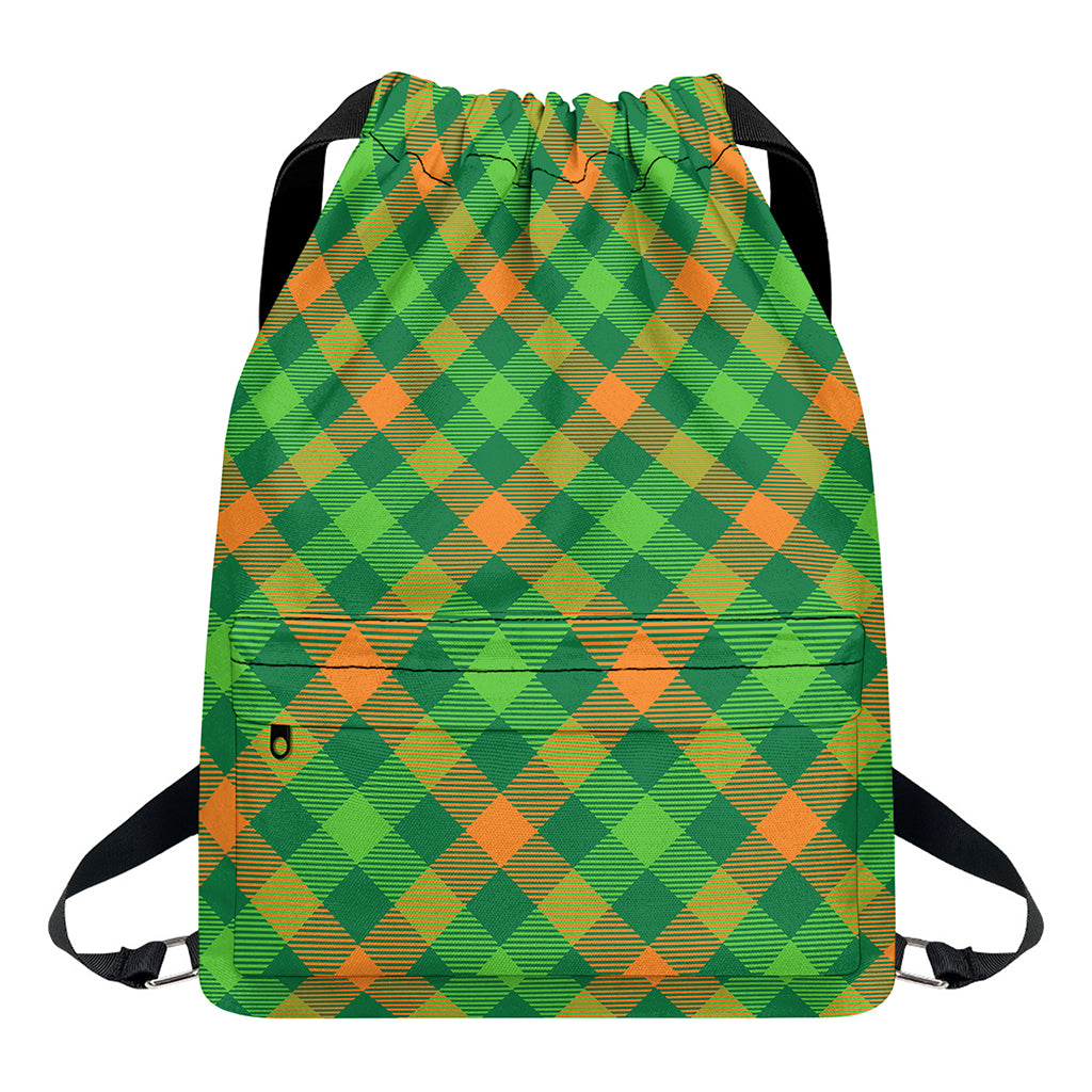 St. Patrick's Day Buffalo Pattern Print Drawstring Backpack
